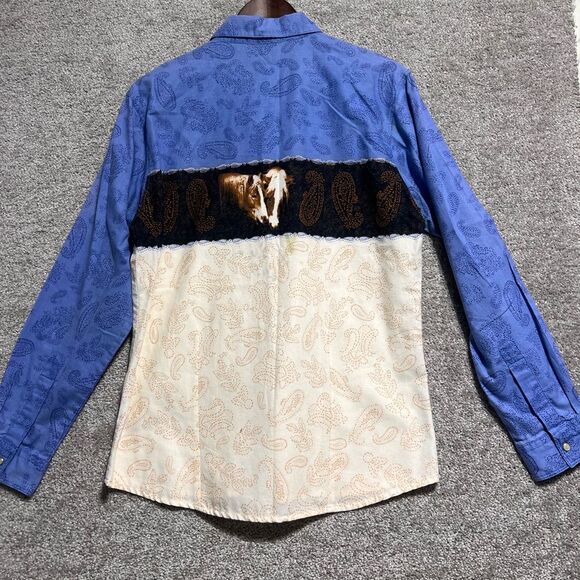 Wrangler Horse Print Vintage Western Snap Button Long Sleeve Top Size Medium - Picture 9 of 12